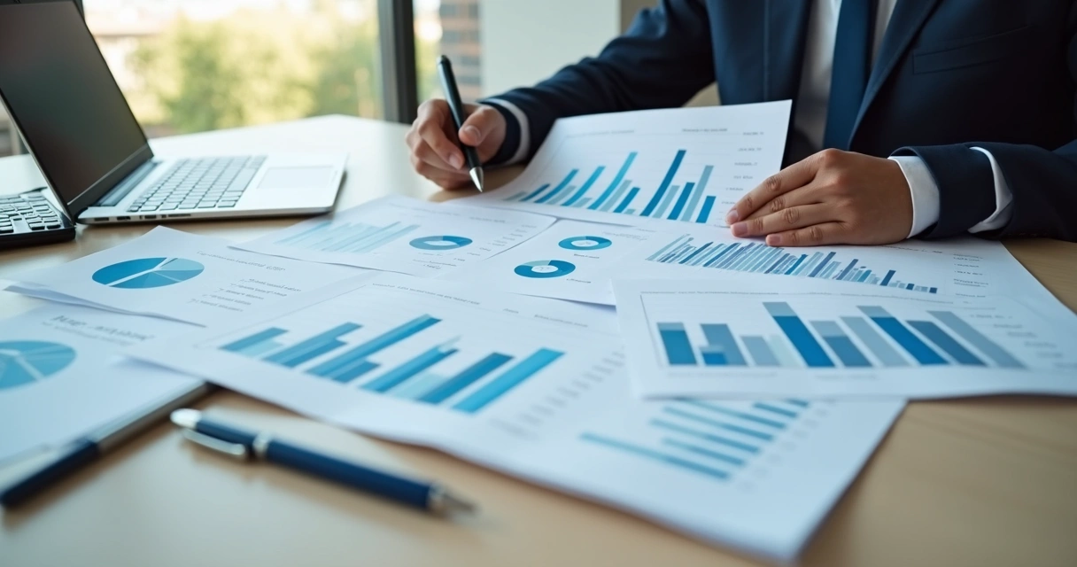 Pessoa analisando gráficos de lucro por cliente na mesa de trabalho 