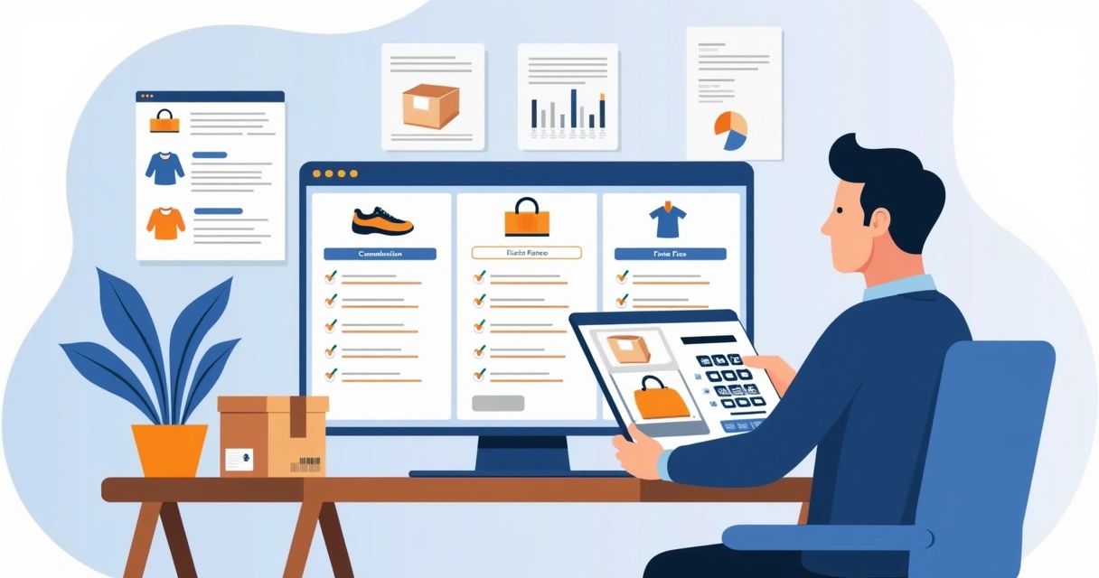 Painel com cálculo de taxas e margem em vendas online de moda