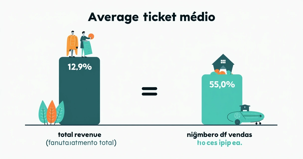 Representação gráfica mostrando a fórmula de cálculo do ticket médio