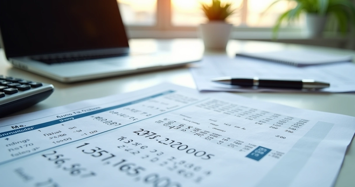 Planilha com cálculo tributário e calculadora sobre mesa