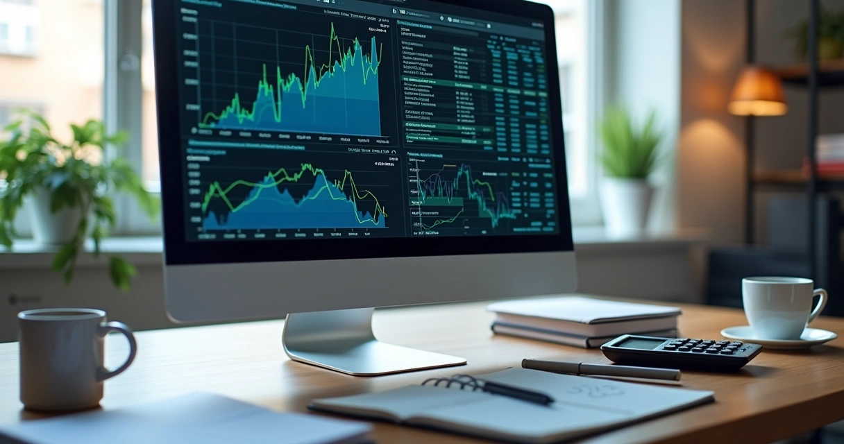 Tela de computador mostrando cálculo financeiro de valor presente com gráficos e planilhas detalhadas 