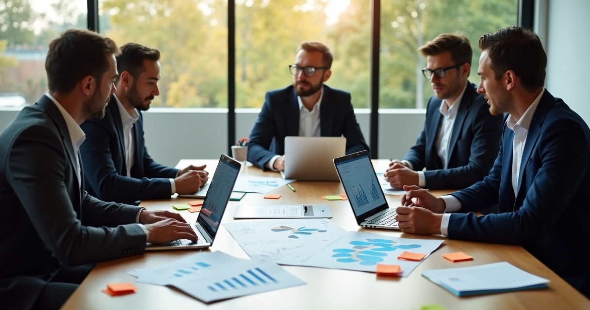 Cálculo de valuation pré-money com investidores e founders analisando gráficos na mesa 