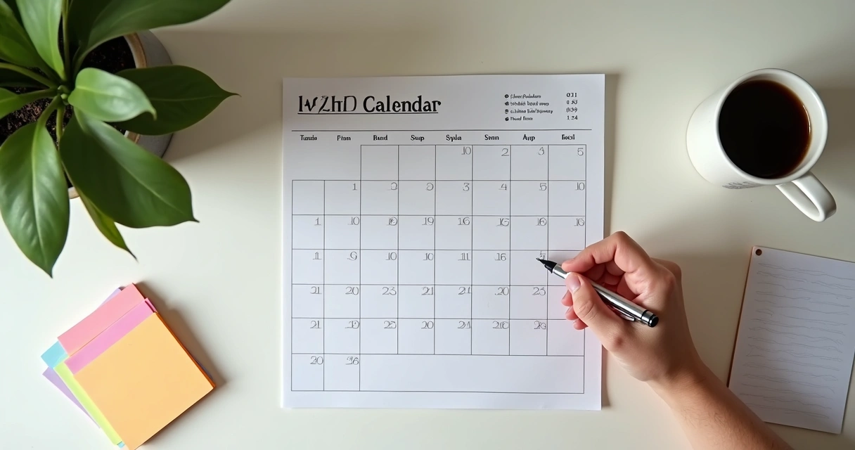 Hand marking a calendar with habits 