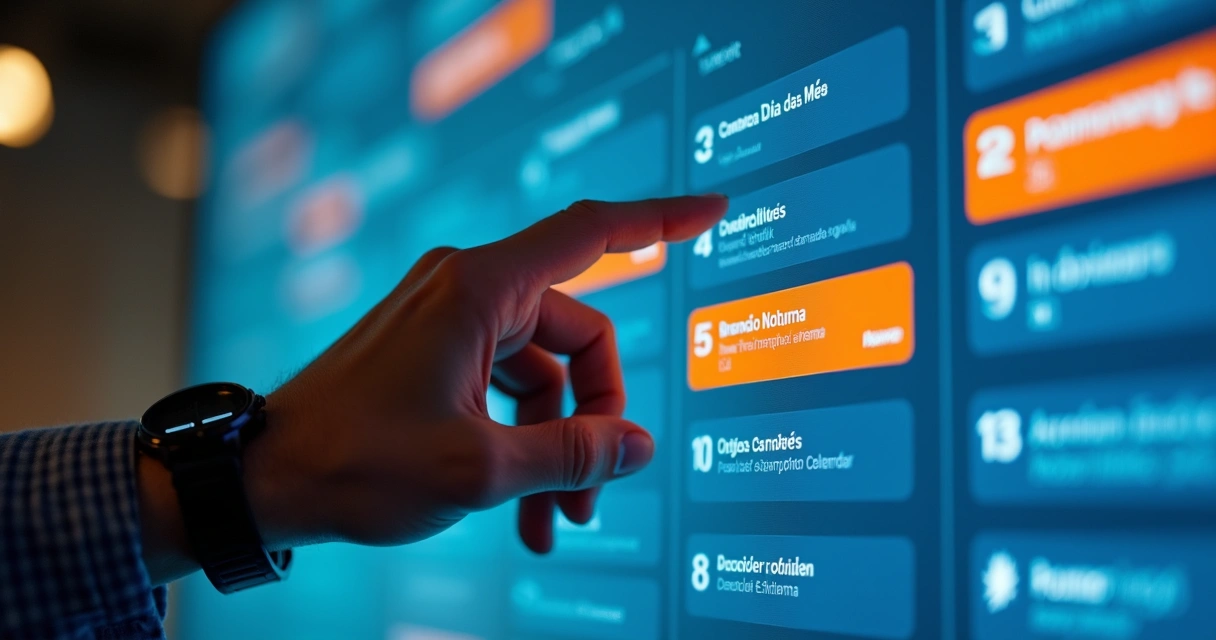 Calendário digital com horários de anúncios marcados em destaque 