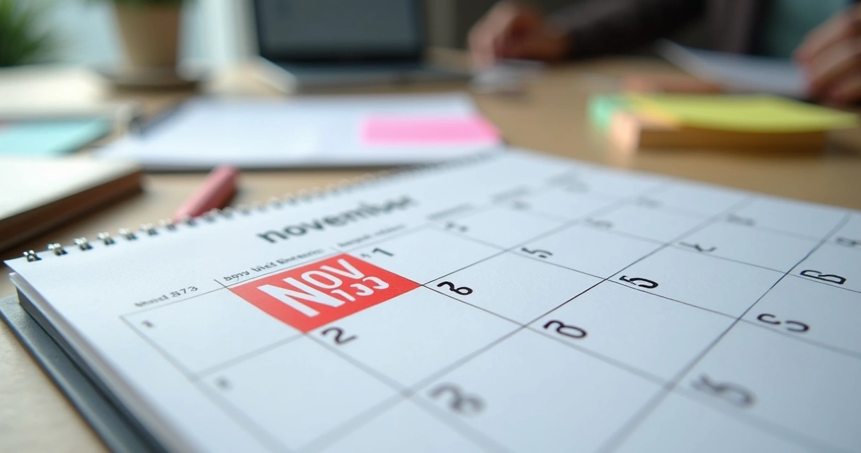 Calendário marcando o dia 28 de novembro de 2025 