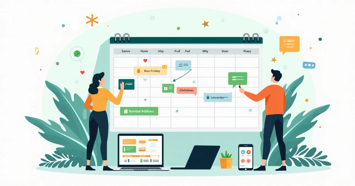Equipe organizando campanhas sazonais em calendário ligado ao WhatsApp 