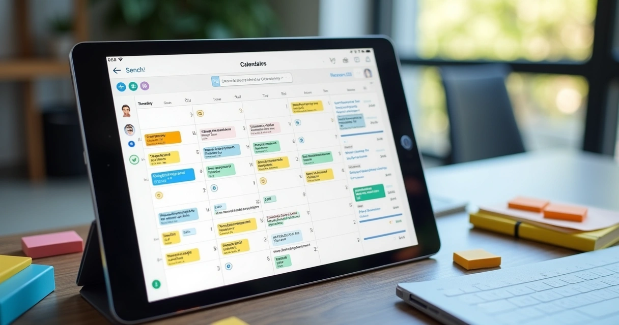 Calendário digital de campanhas marcado com datas de envios e temas de emails 