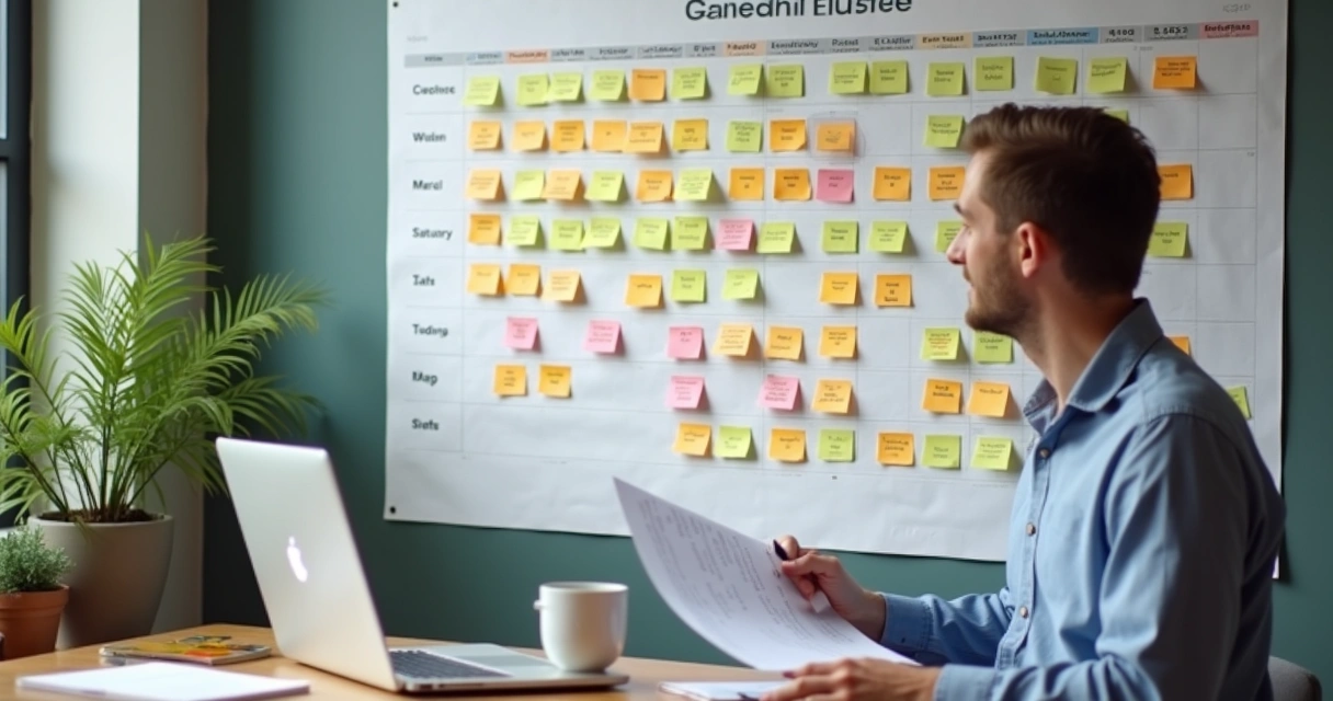 Calendário de lançamentos de cursos EAD na parede 