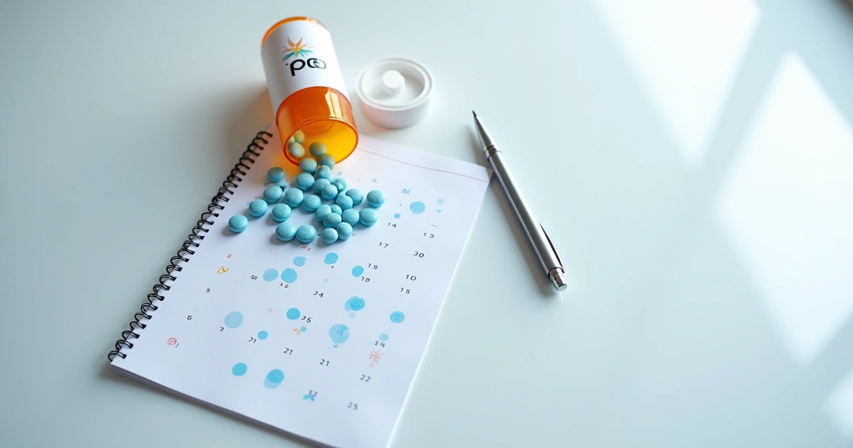 Comprimidos e calendário destacando rotina diária