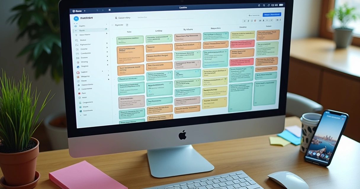 Calendário de conteúdo com datas e posts planejados integrando IA no Notion 