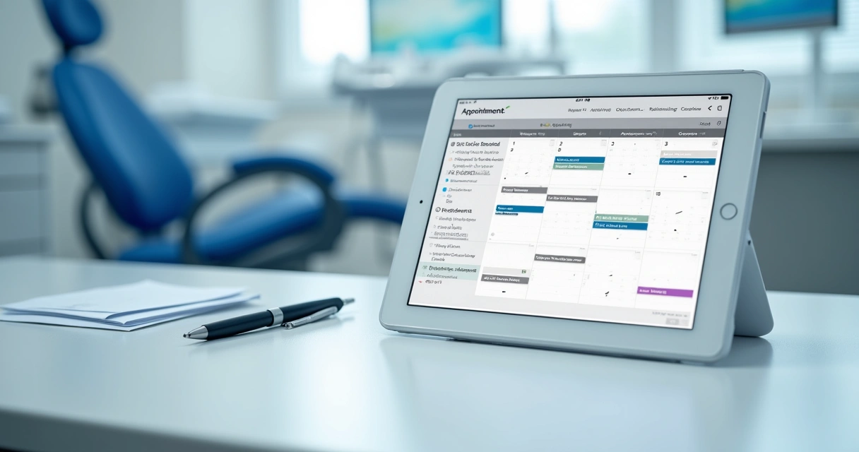 Calendário digital de clínica em tela de tablet