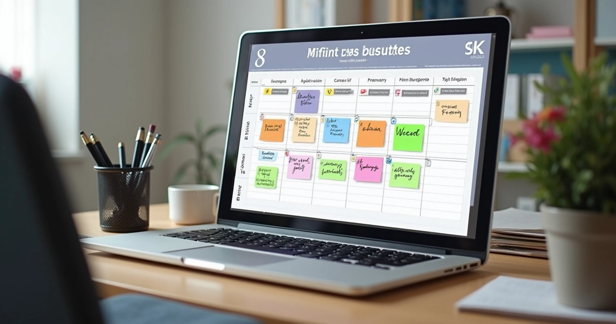 Calendário editorial digital com temas marcados 