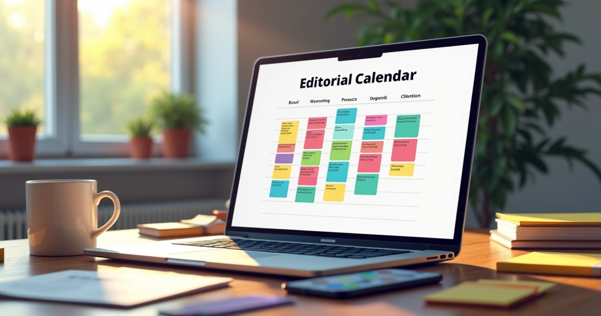 Calendário editorial digital para freelance, telas de computador com tarefas organizadas
