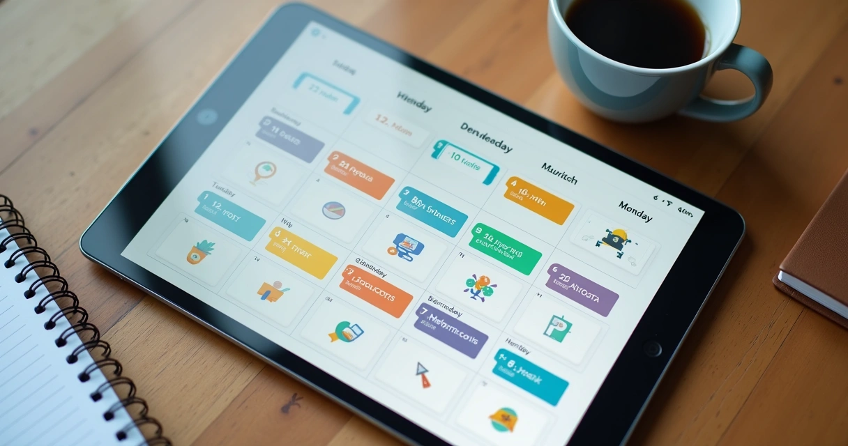 Calendário digital com marcações semanais para publicações 
