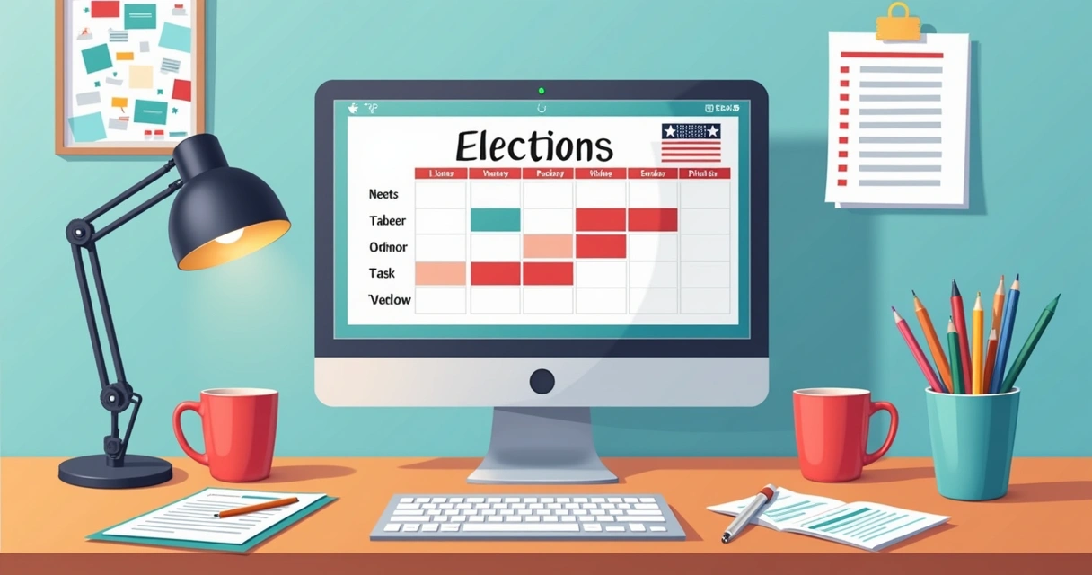 Calendário digital no monitor com datas eleitorais marcadas em vermelho 