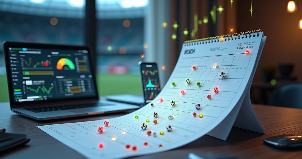 Calendário esportivo com gráficos de apostas em alta 