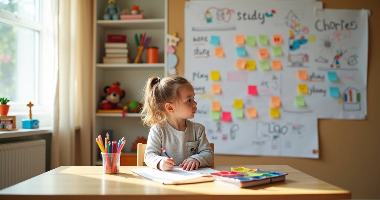 Criança montando calendário colorido para estudo 