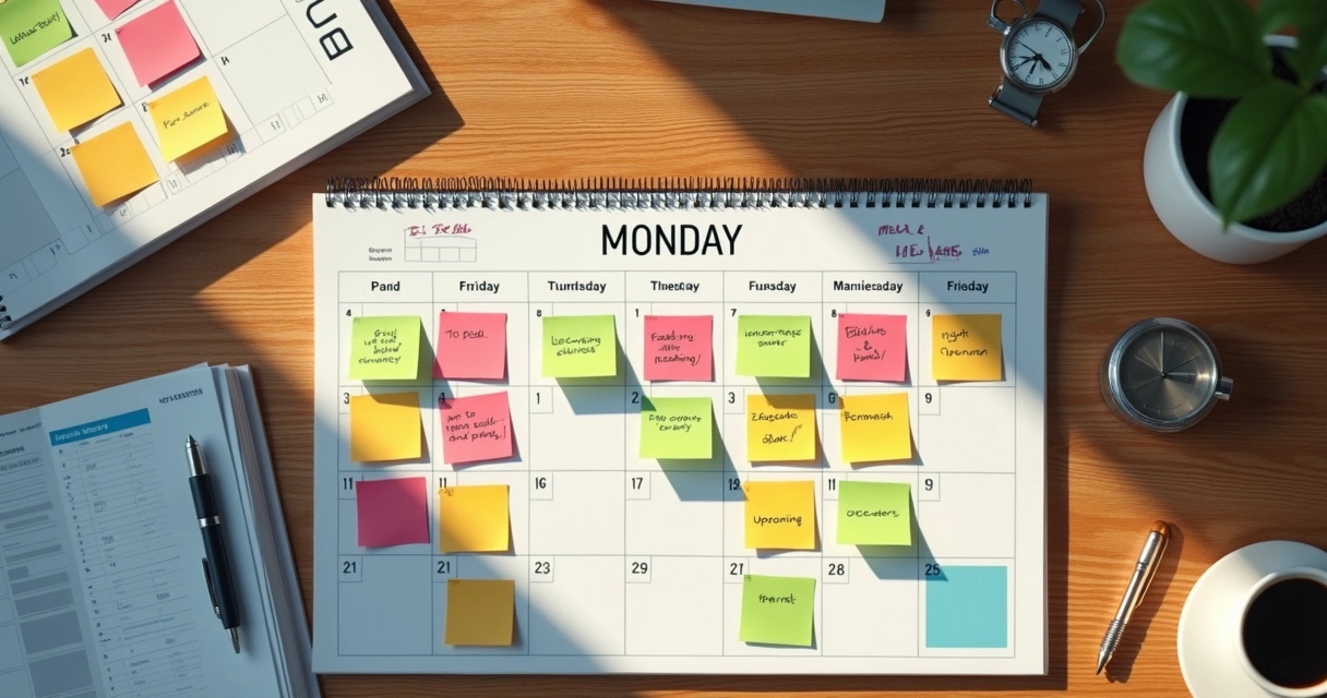 Calendário com contas e datas marcadas 