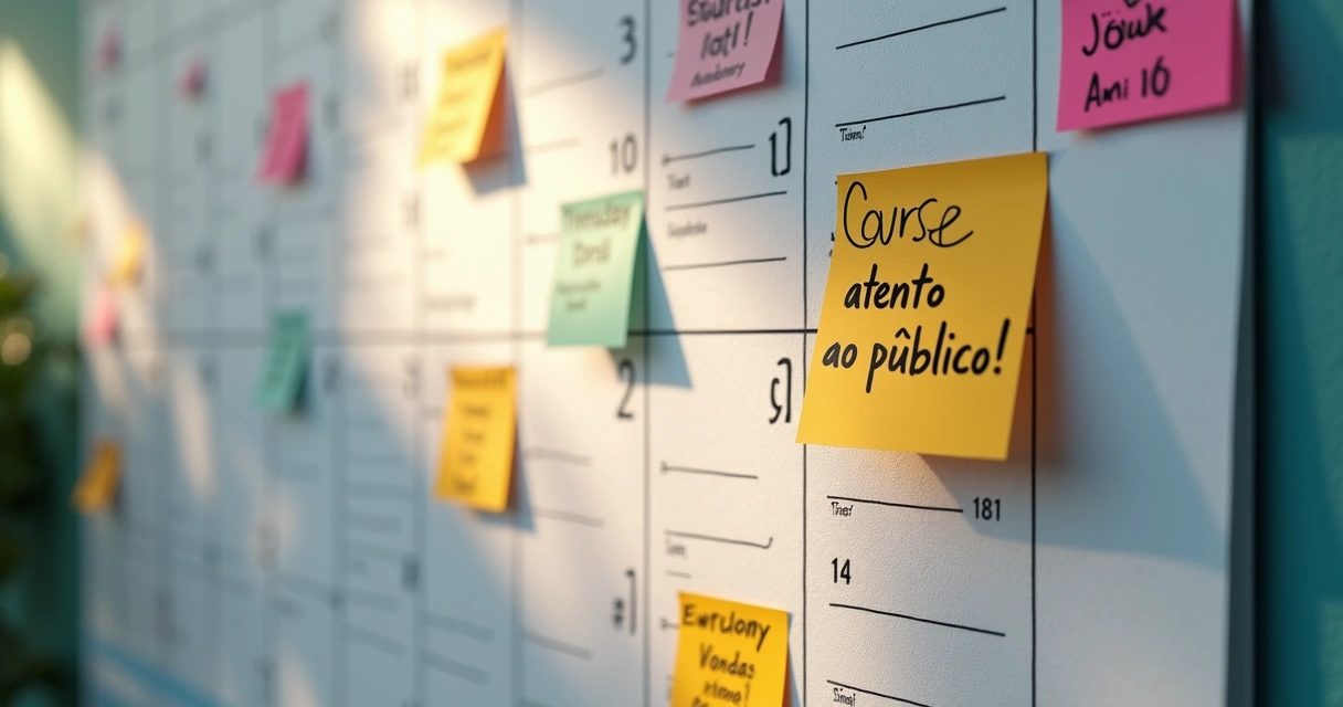 Calendário marcando datas e eventos conflitantes com lançamento de curso online
