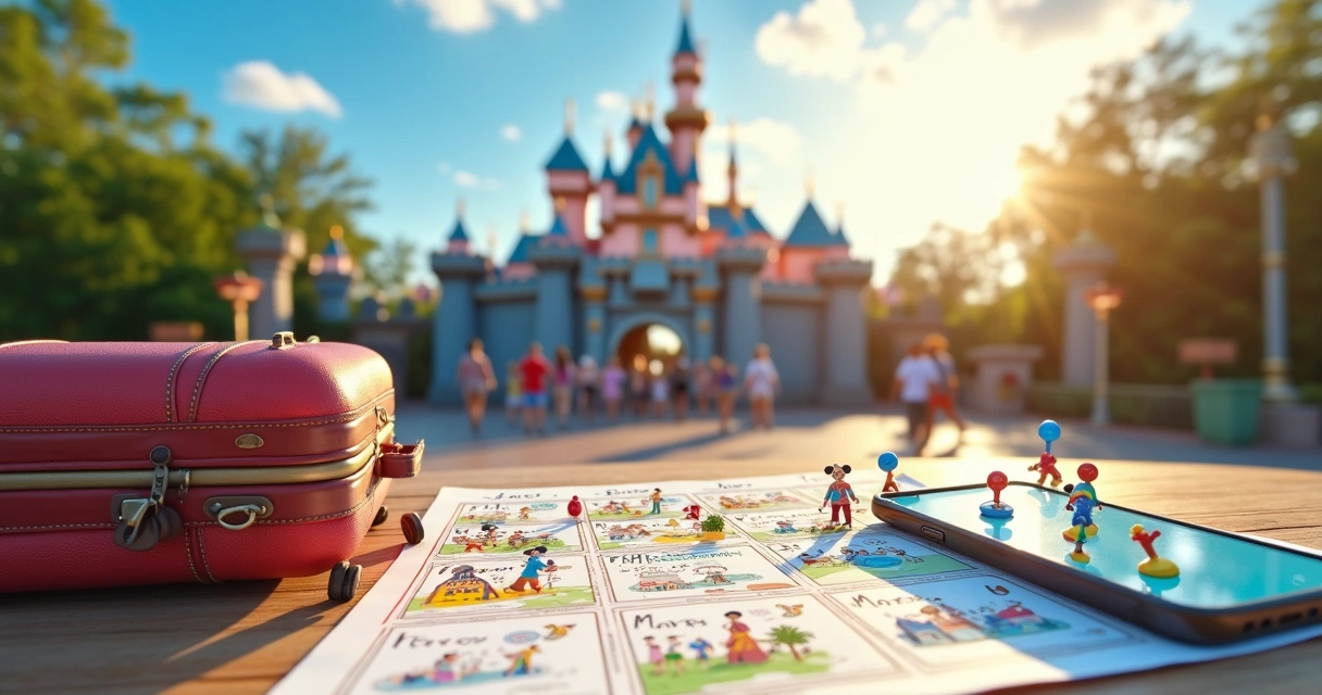 Mapa calendário colorido com gráficos e ícones de multidões e festivais nos parques Disney ao longo do ano