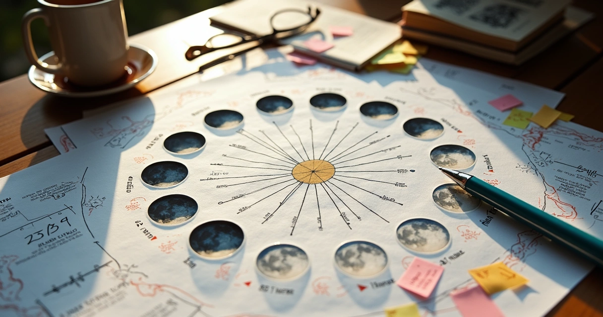 Calendário lunar com fases da Lua para astrologia