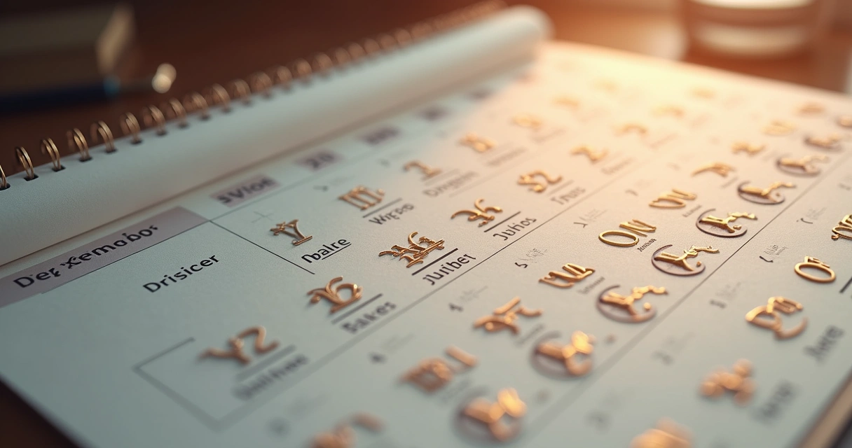 Calendário astrológico marcando datas de Marte retrógrado 2026 