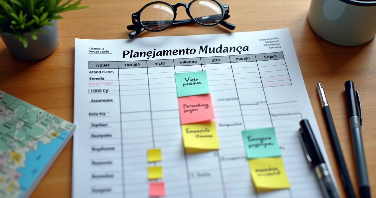 Calendário de planejamento para mudança para Portugal com notas
