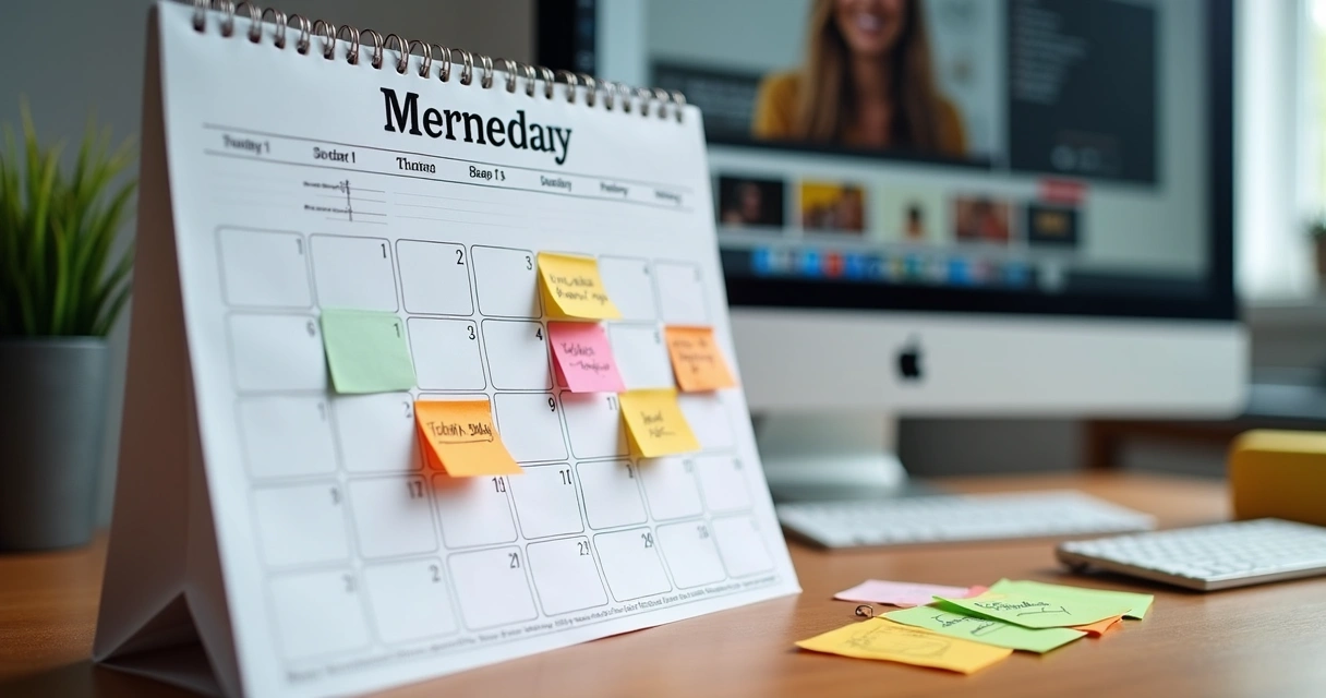 Calendário com plano de postagem de vídeos em clínica odontológica