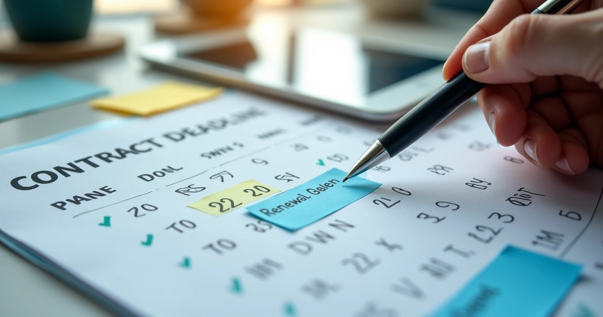 Calendário com prazos de contrato e anotações de check-in