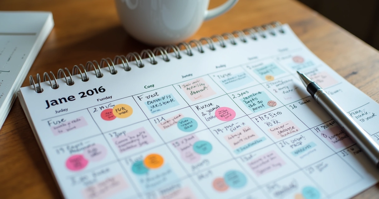 Calendario con marcas y notas de progreso sobre hábitos saludables