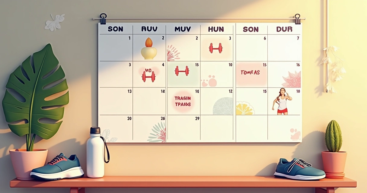 Calendário semanal com dias de treino e descanso indicados 