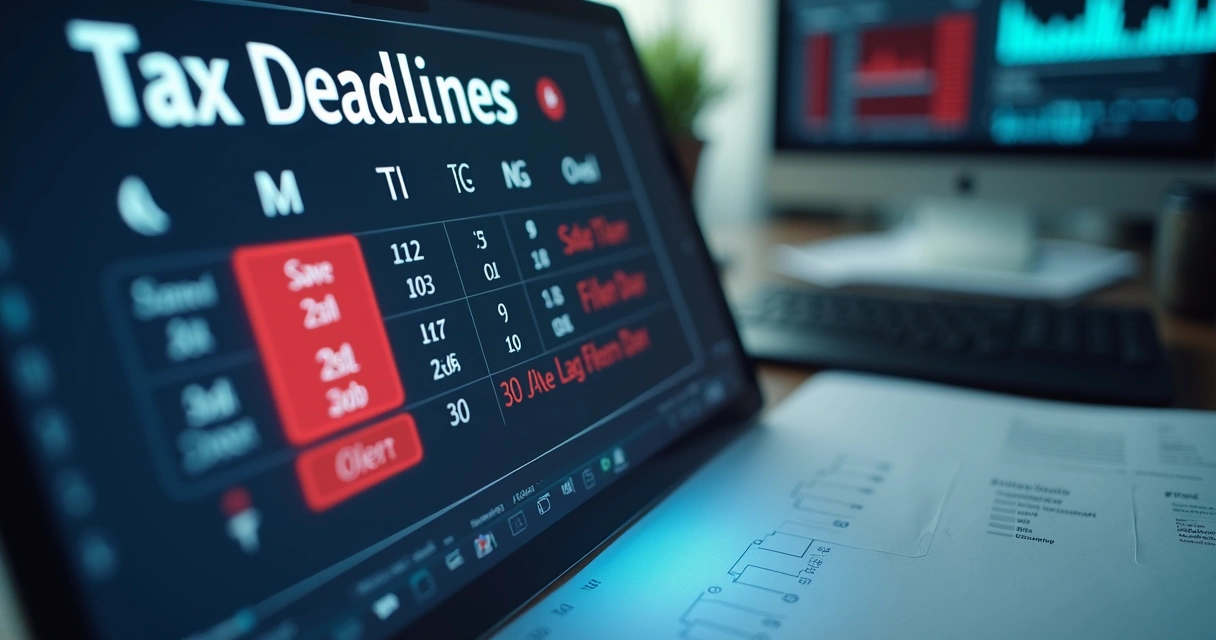Calendário tributário com marcação de datas importantes e alerta em vermelho