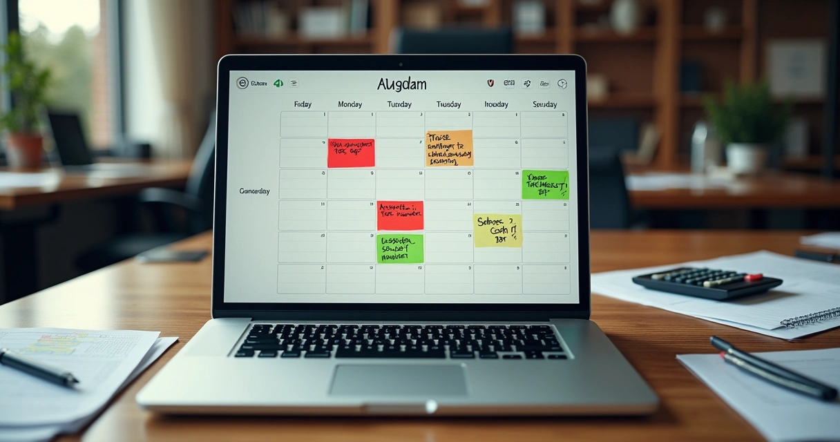 Calendário fiscal corporativo com datas importantes marcadas