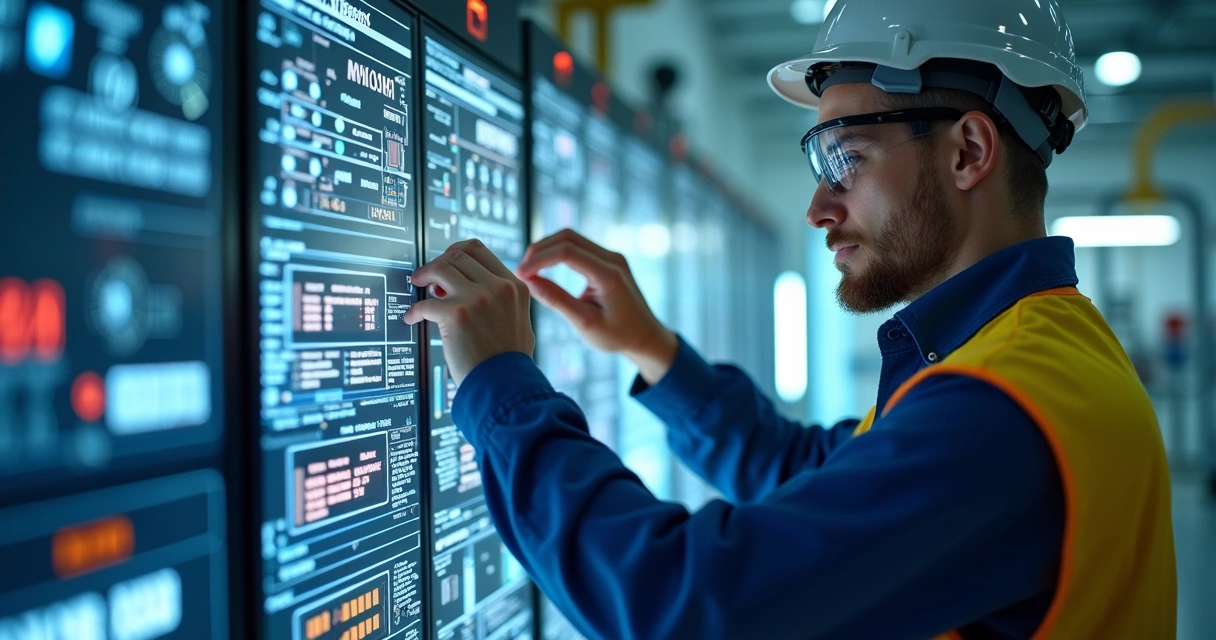 Técnico calibrando sensores de segurança em painel industrial 