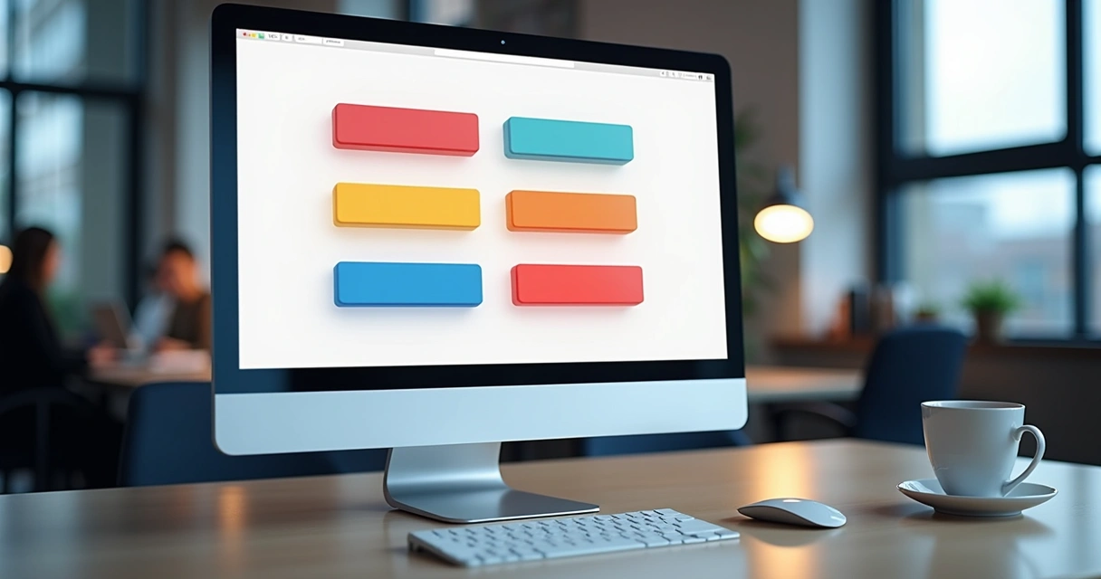 Tela de computador exibindo botões de chamada para ação em diferentes cores e formas 