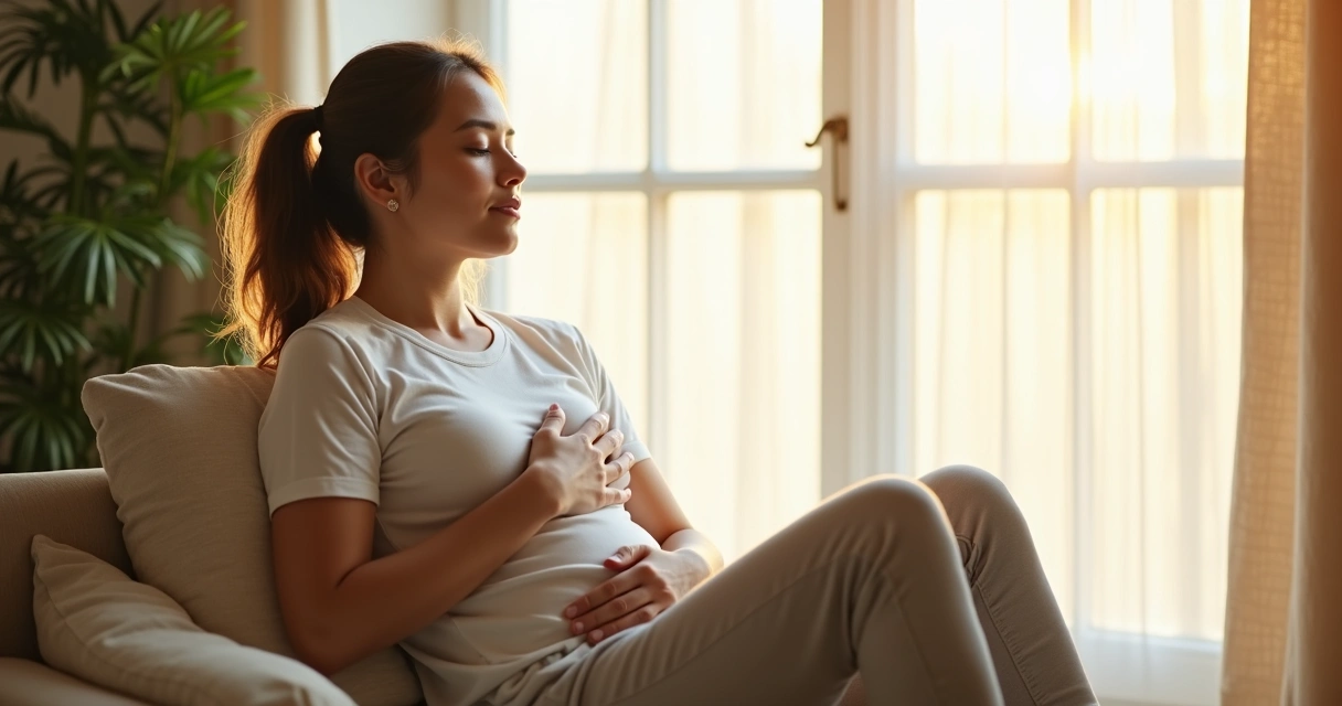 Person practicing calm breath awareness by a window 
