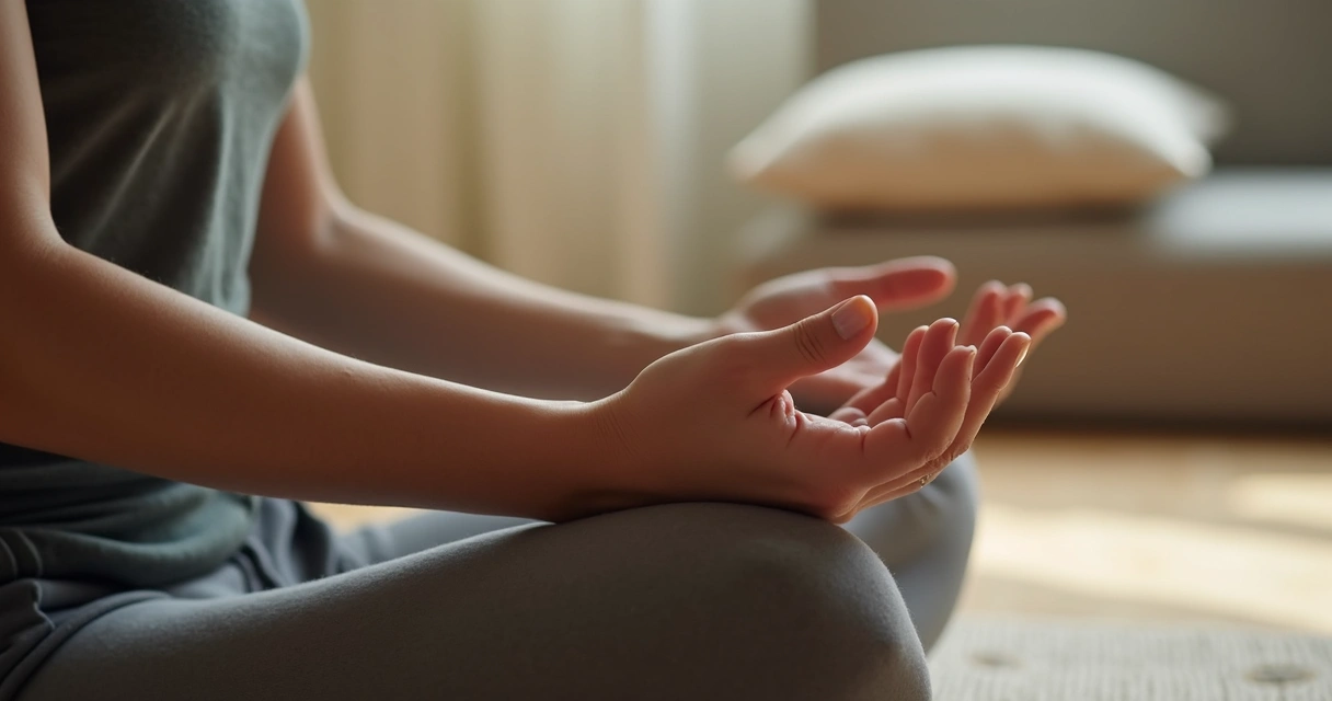 Close-up of calm breathing during seated meditation
