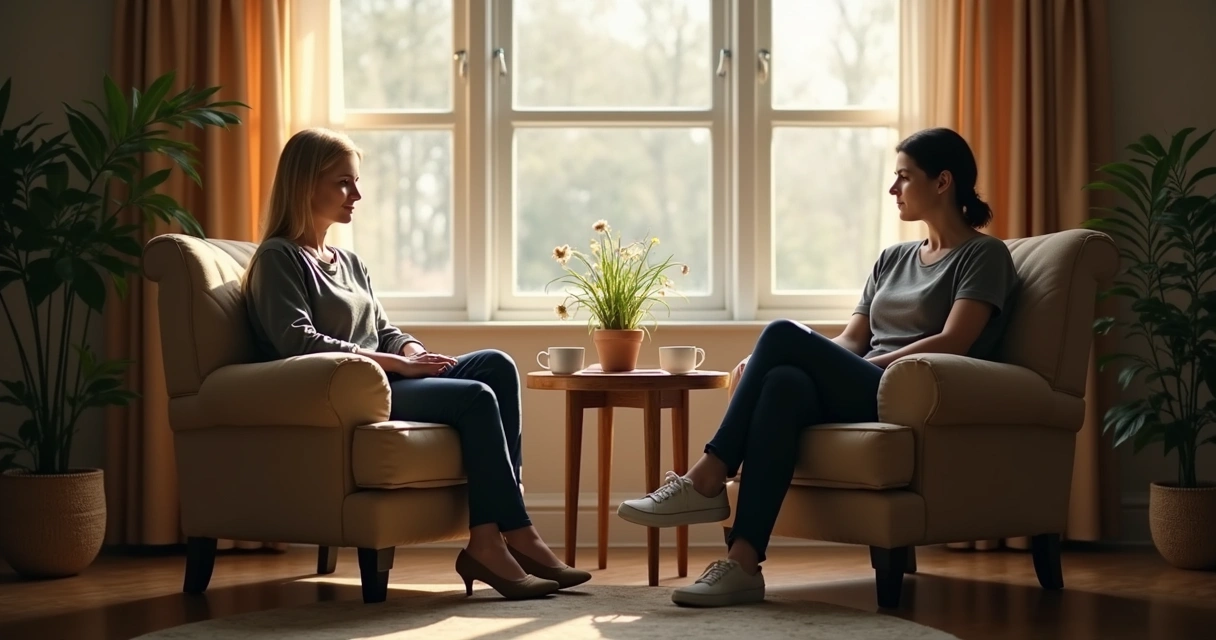 Quiet pause during a calm conversation at home 