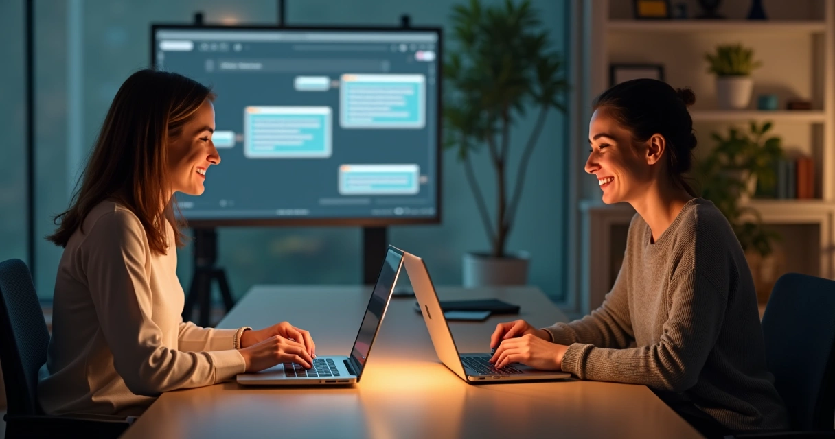 Two people having a calm conversation online 