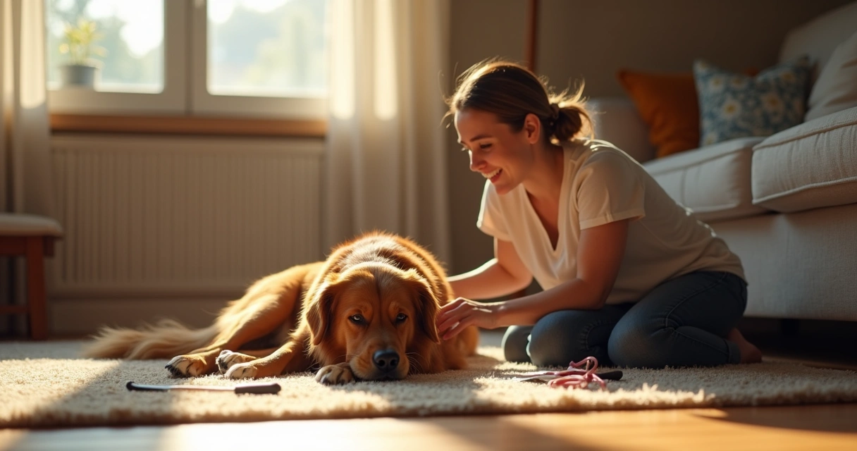 Relaxed dog enjoying a gentle grooming session 