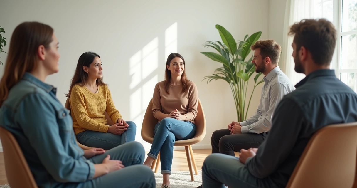 Small group sitting calmly in a listening circle
