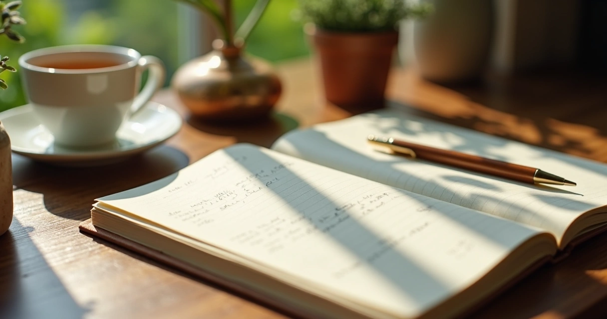 Open journal with calming background 