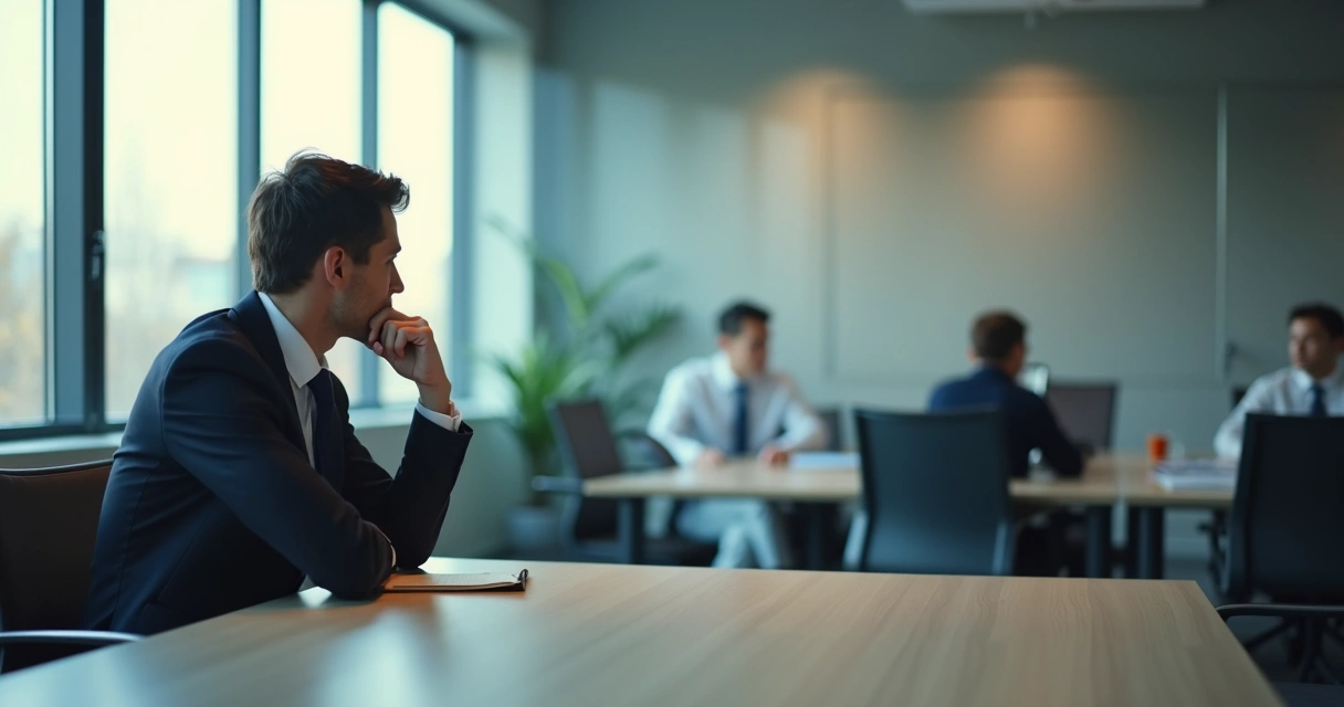 Professional reflecting in a quiet office after a meeting