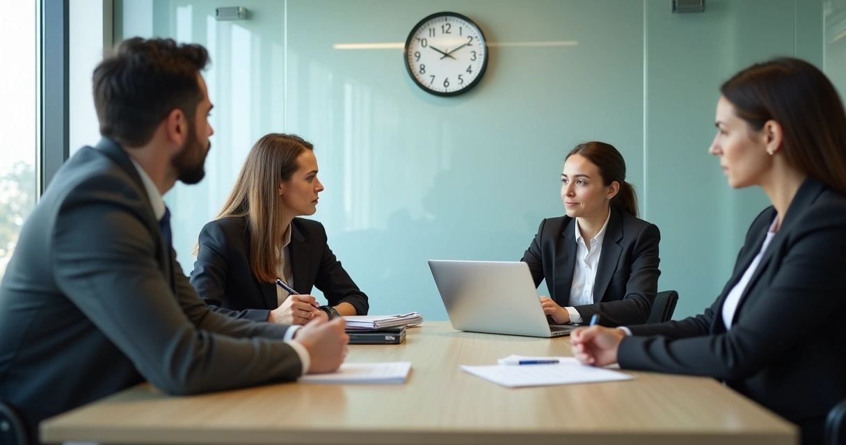 Team pausing during a calm meeting discussion 