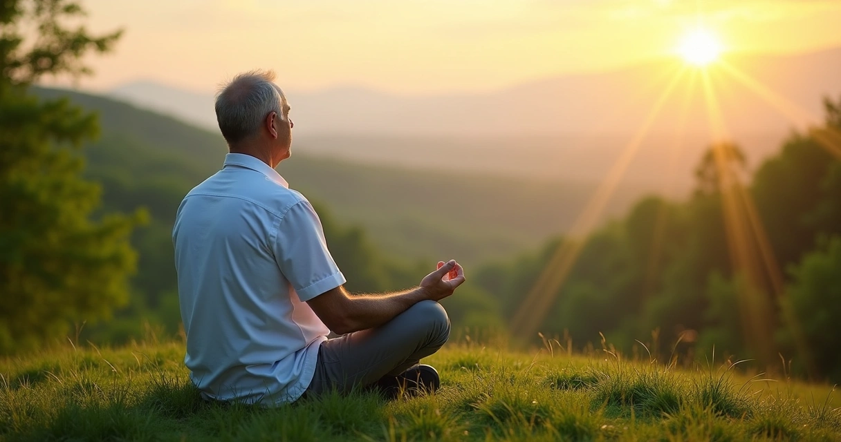 Man meditating outdoors in nature  