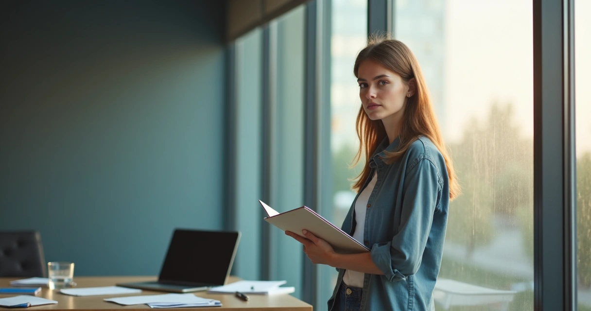 Professional taking a quiet reflection break in an office