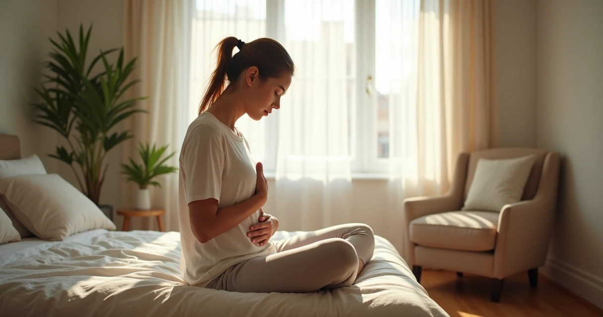 Person pausing to breathe in a quiet room