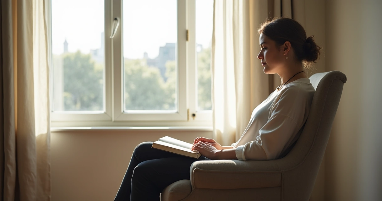 Person sitting by a window in quiet reflection