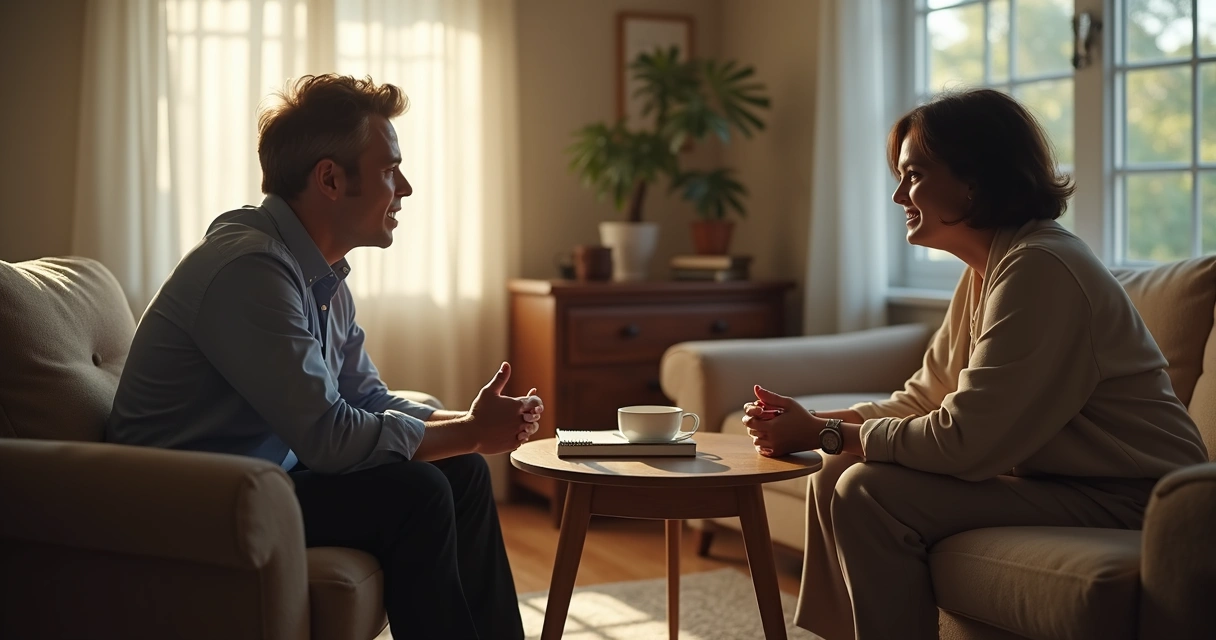 Two people having a calm and honest conversation 