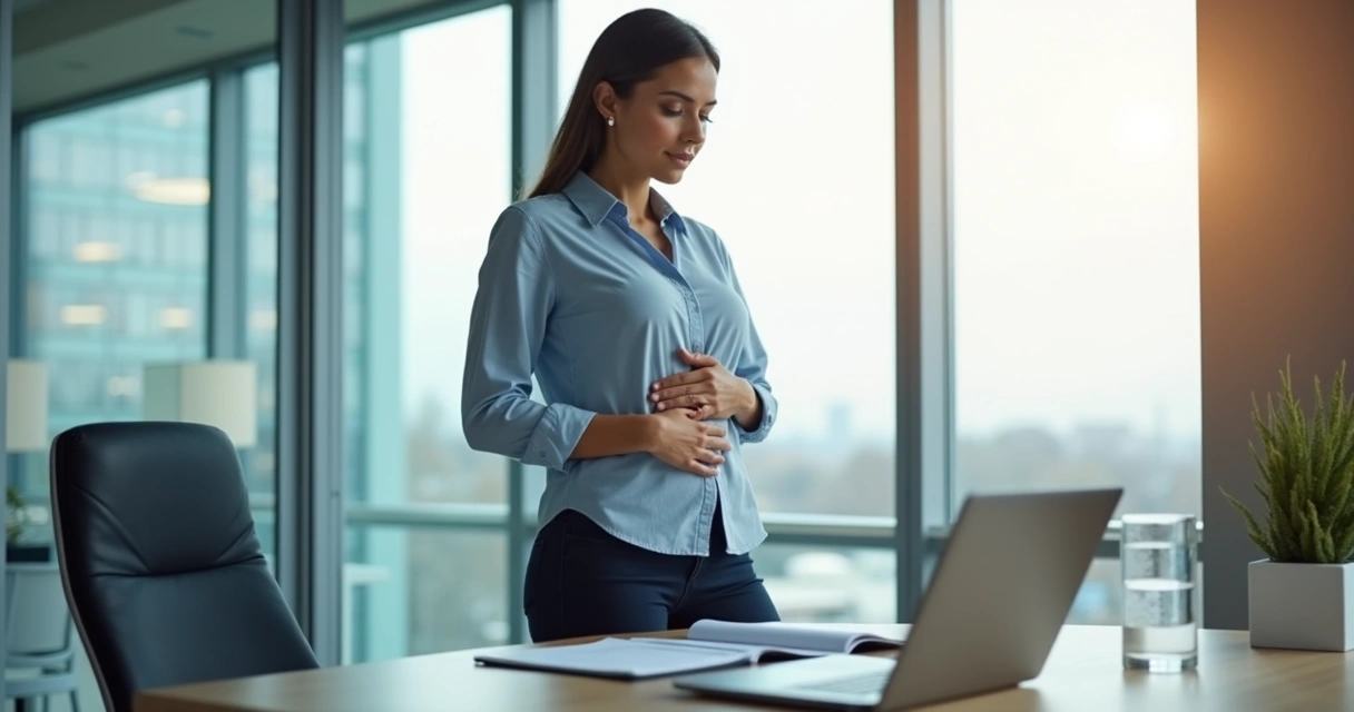Professional taking a calm breathing pause between meetings